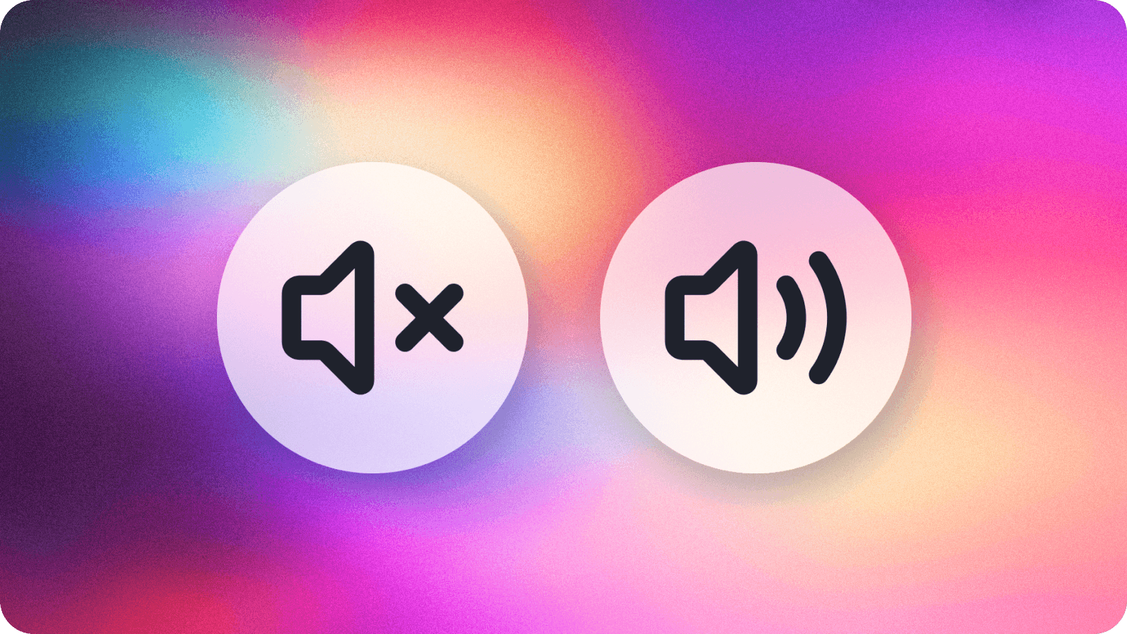 Slashwork's sound on and sound off buttons on a colourful background