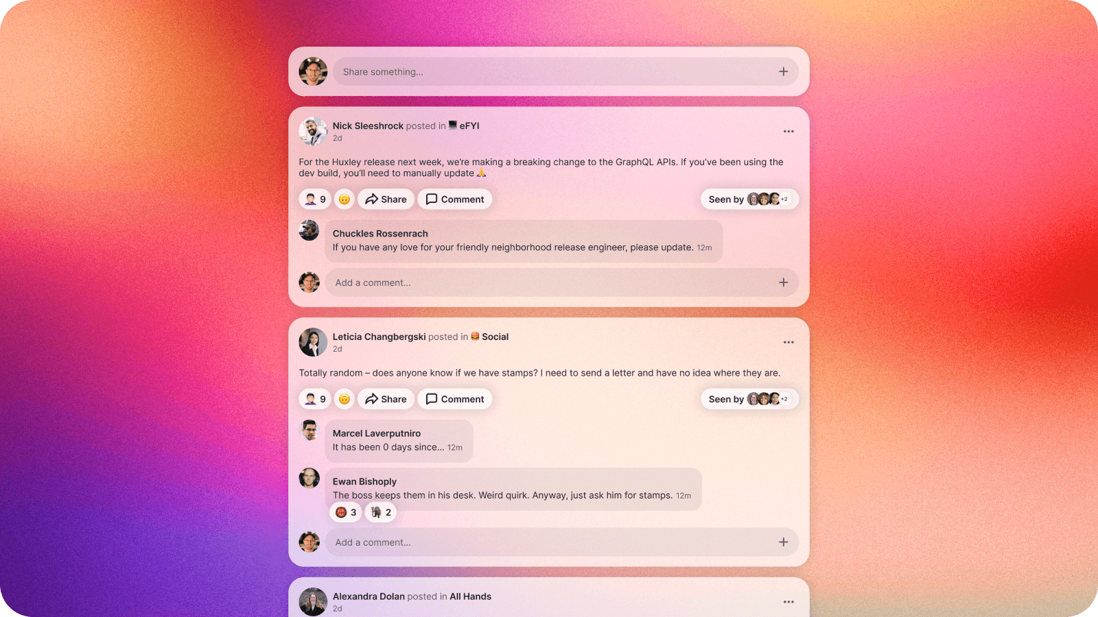 Visual of Slashwork's new and improved feed on a colourful background