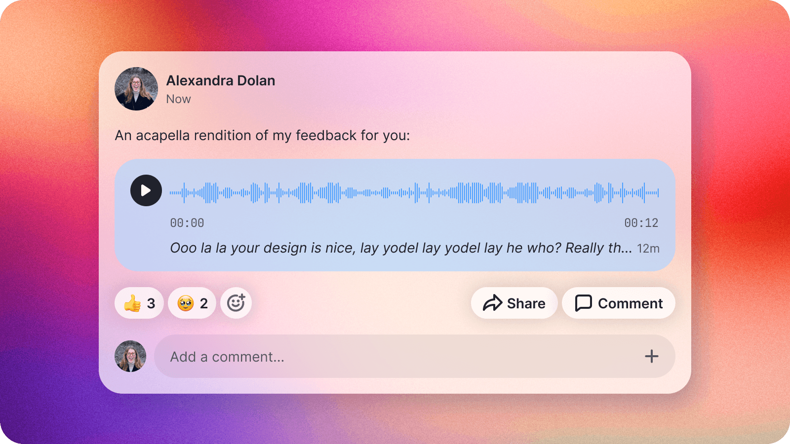 An image showing a post with a voicenote on Slashwork
