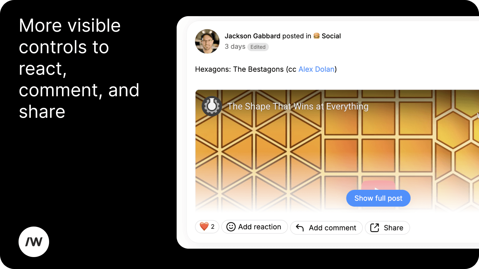 Slashwork makes it easier to react to, comment on, and share posts