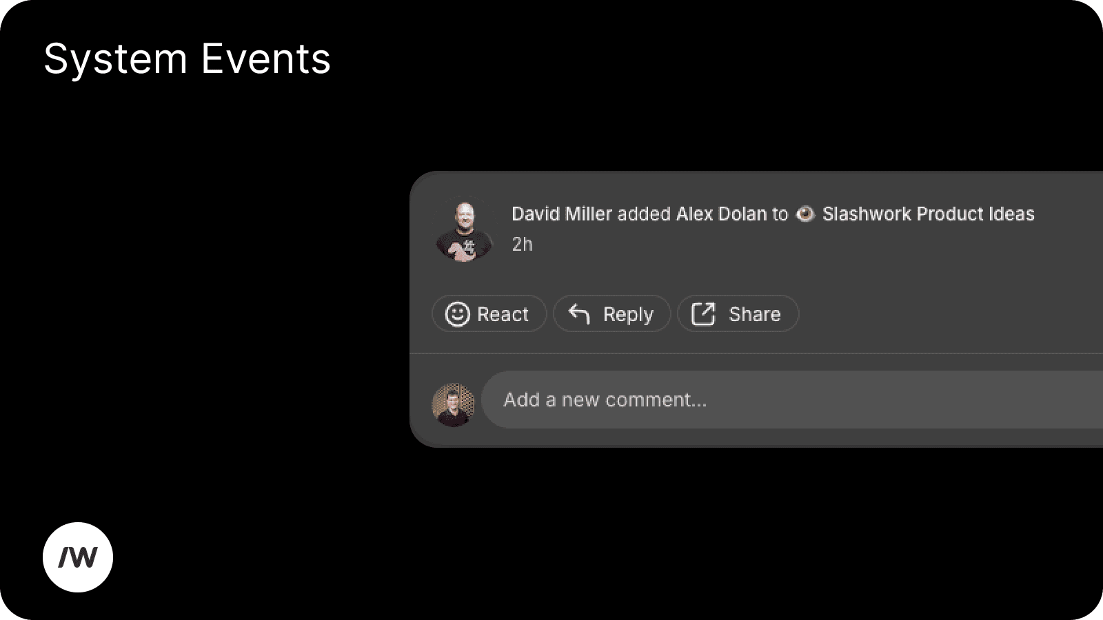 Slashwork will automatically post to a group when the group name changes