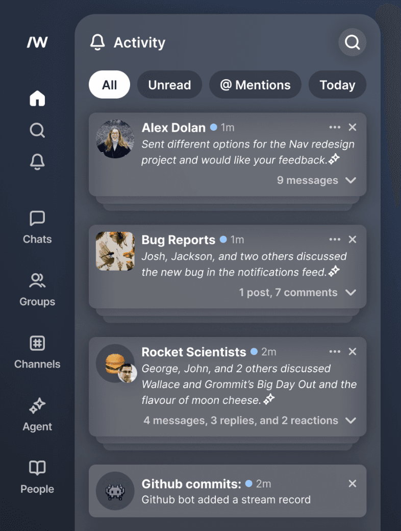 A dark-mode screenshot of the Slashwork notifications UI